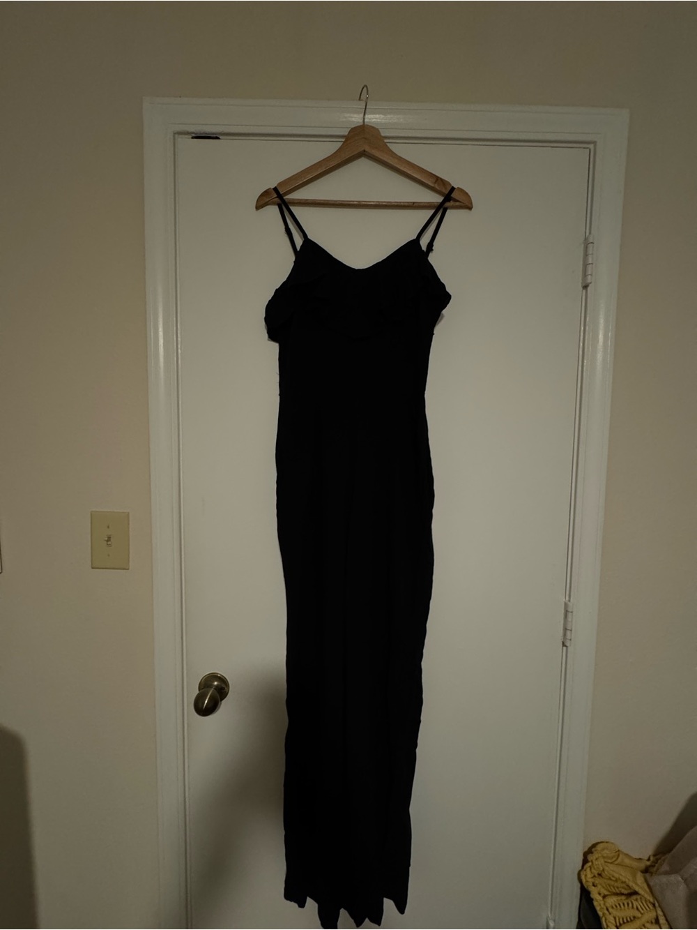 grass collection Black Ruffle Spaghetti-Strap jumpsuit
